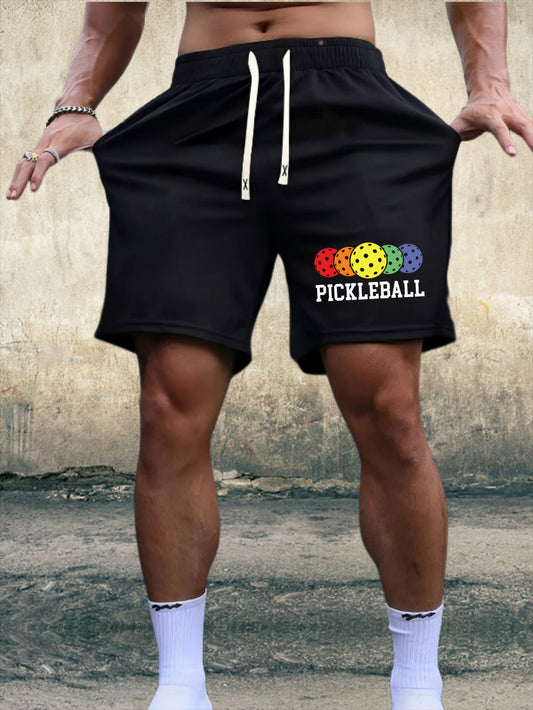 Men'S Pickleball Graphic Print Shorts - Breathable, Quick-Dry Knit Fabric, Casual Mid-Waist Drawstring Design for Summer Outdoor Activities, Regular Fit with Slight Stretch