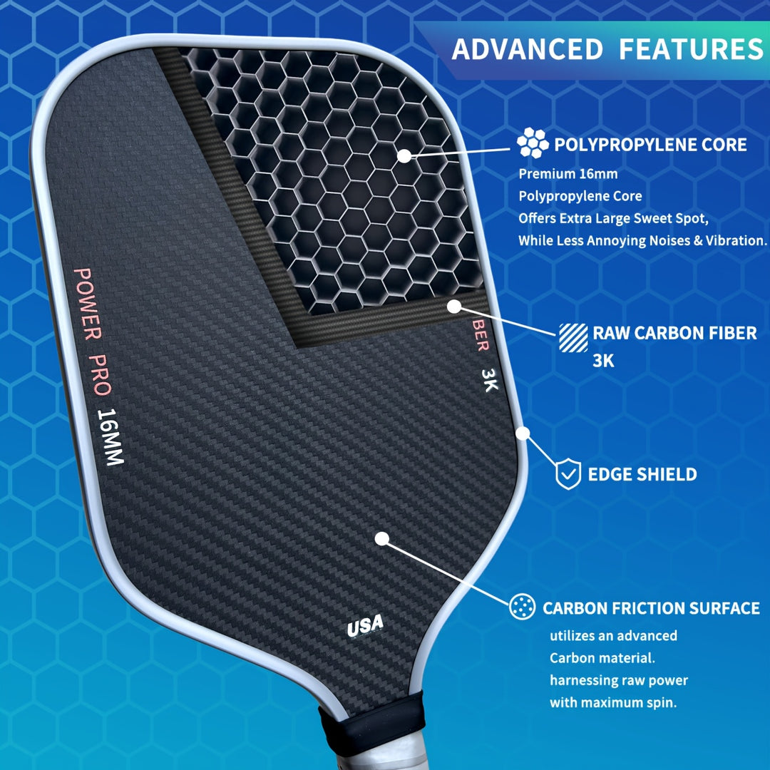 Carbon Fiber T700 Pickleball Paddle 16mm Rough Texture USAPA Approved Lightweight Paddle for Spin, Control, Power &amp; Competitive Performance