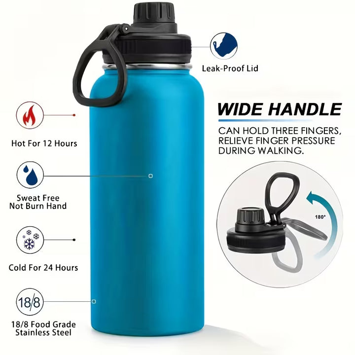 32oz Insulated Water Bottle with Straw, Leak-Proof Stainless Steel Double-Wall Flask – Hot 12H Cold 24H Gym Travel Sports Hydration Bottle