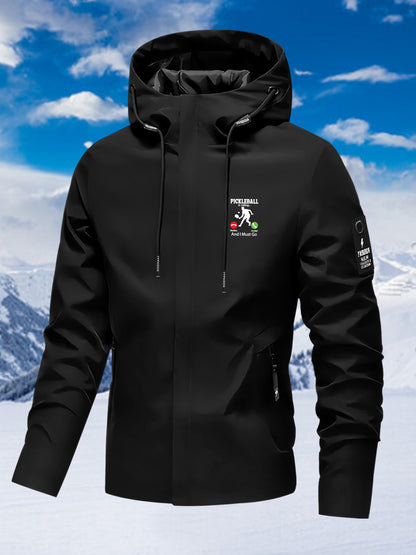 New Couple'S Windbreaker with Pickleball Print, All-Weather Windproof Outdoor Climbing Jacket for Men And Women