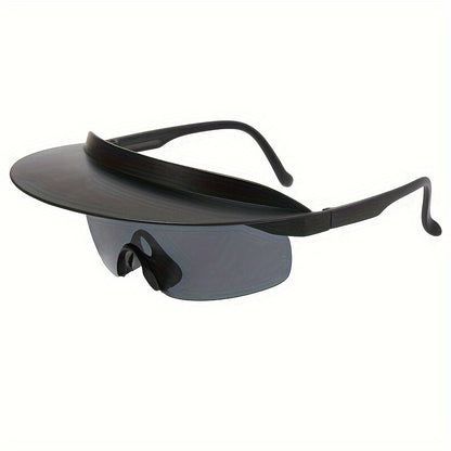1pc Unisex Large Frame Cycling Glasses with Sunshade Visor, Polycarbonate Lens & Frame, Decorative Brimless Sports Eyewear for Outdoor Activities