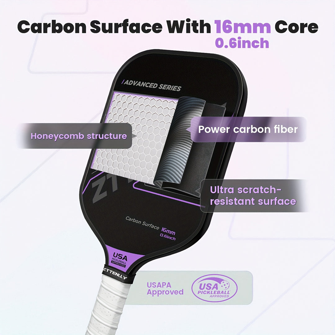USAPA Approved Carbon Fiber Pickleball Paddle – 16mm Honeycomb Core, Lightweight 7.5–8oz, Ergonomic Grip, Wide Sweet Spot, Ideal Gift for All Players