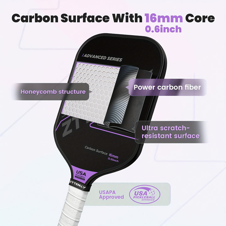 USAPA Approved Carbon Fiber Pickleball Paddle – 16mm Honeycomb Core, Lightweight 7.5–8oz, Ergonomic Grip, Wide Sweet Spot, Ideal Gift for All Players
