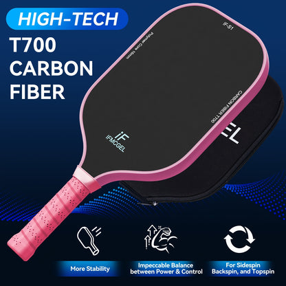 Pickleball Paddles Set Of 2, T700 Carbon Fiber Pickleball Paddles W/Carbon Abrasion Surface & 16mm Honeycomb Core for Ultimate Spin, Power & Control, Ideal for Men, Women, Novice, Intermediate & All Levels