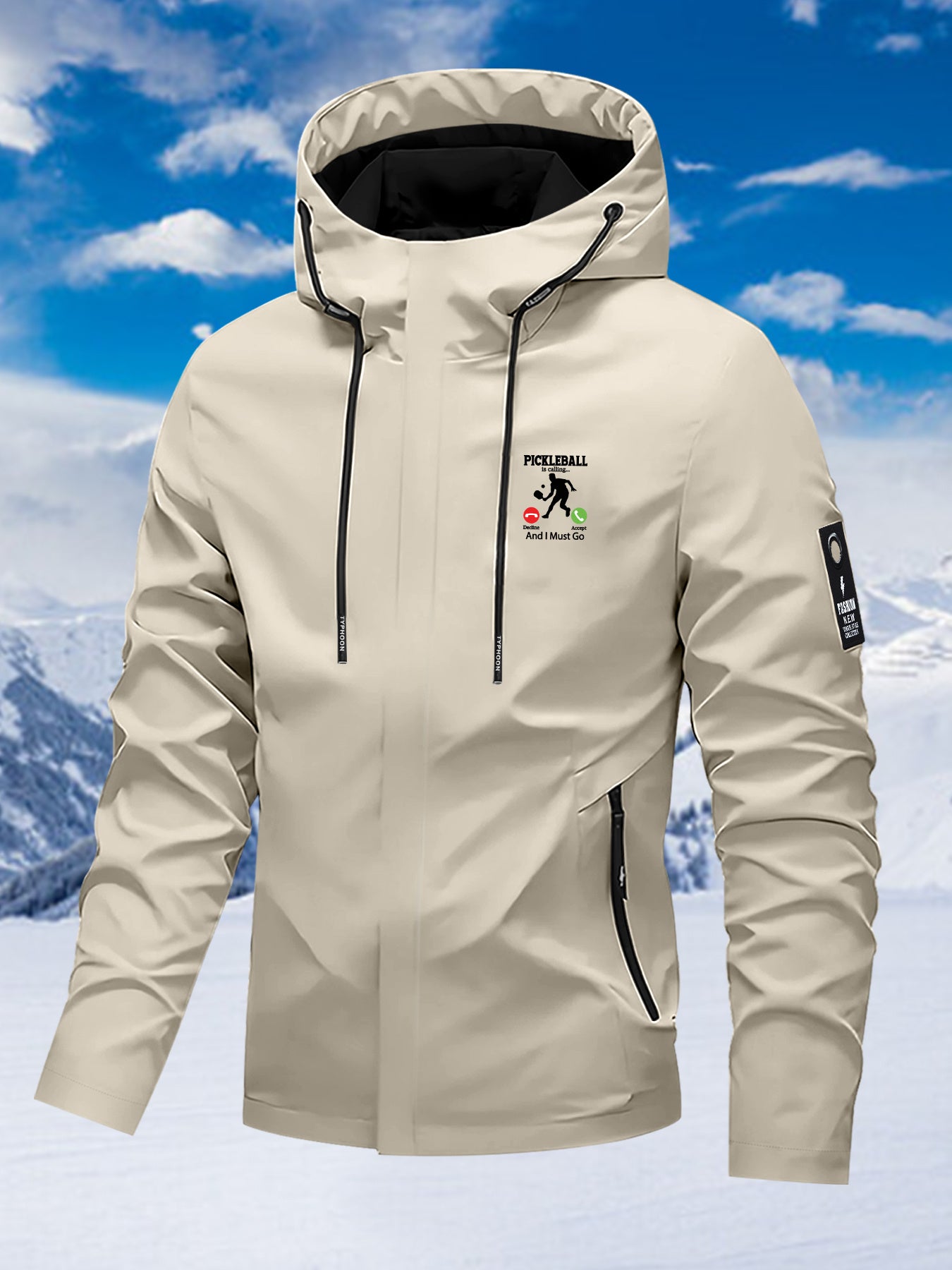 New Couple'S Windbreaker with Pickleball Print, All-Weather Windproof Outdoor Climbing Jacket for Men And Women