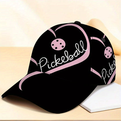 1pc 2D Pickleball Heart Art Print Snapback Baseball Cap - Lightweight Polyester Hat with Vibrant Full-Body Design, Ideal for Sports, Running & Streetwear.