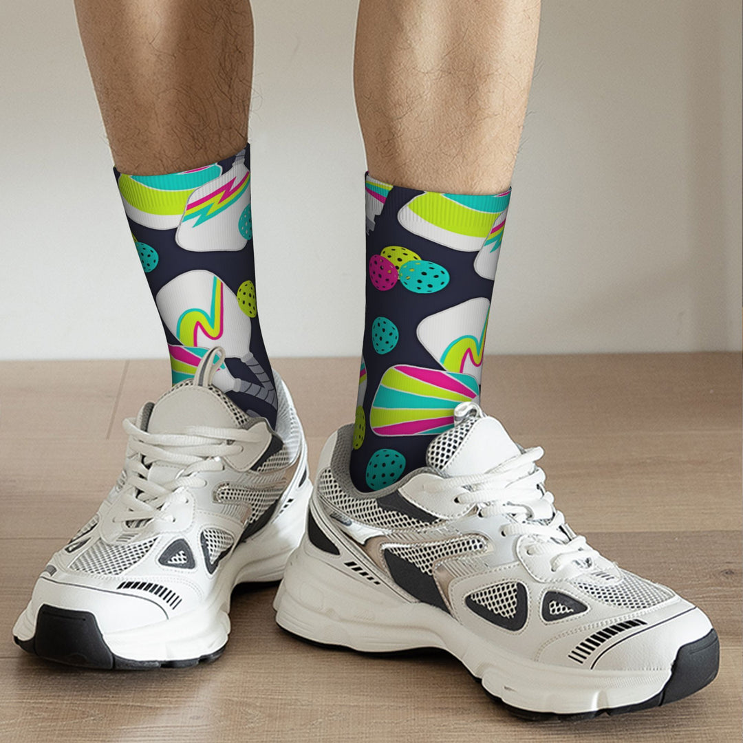 Unisex Compression Crew Socks Hip Hop Vintage Pickleball Design Funny Novelty Patterns Breathable Seamless Athletic Streetwear Socks