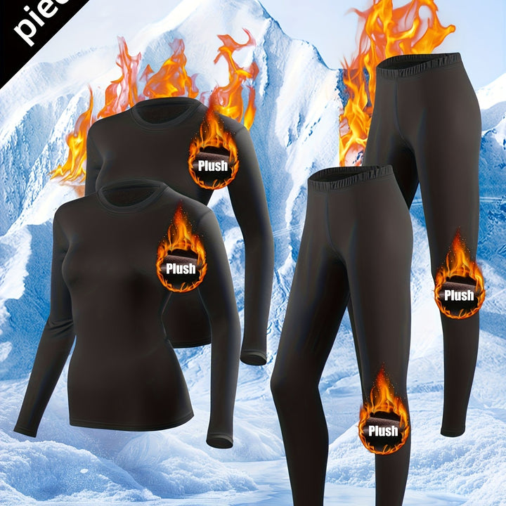 Women’s 4PCS Thermal Underwear Set Fleece Lined Winter Base Layer Top &amp; Leggings Cozy Warm Pajama Suit for Skiing Hiking Cold Weather Wear