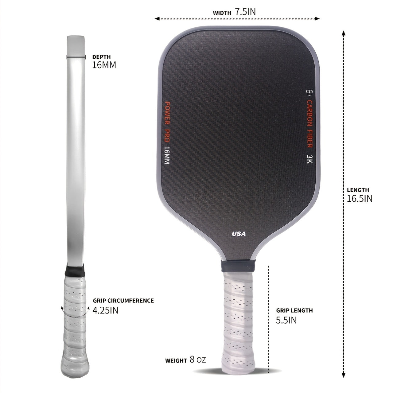 1 Carbon Fiber T700 Fabric Texture Pickleball Paddle | 16mm Roughness, High Friction, Cold Pressed, USA Approved