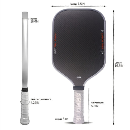 1 Carbon Fiber T700 Fabric Texture Pickleball Paddle | 16mm Roughness, High Friction, Cold Pressed, USA Approved