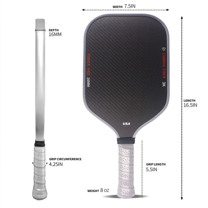 Carbon Fiber T700 Pickleball Paddle 16mm Rough Texture USAPA Approved Lightweight Paddle for Spin, Control, Power &amp; Competitive Performance