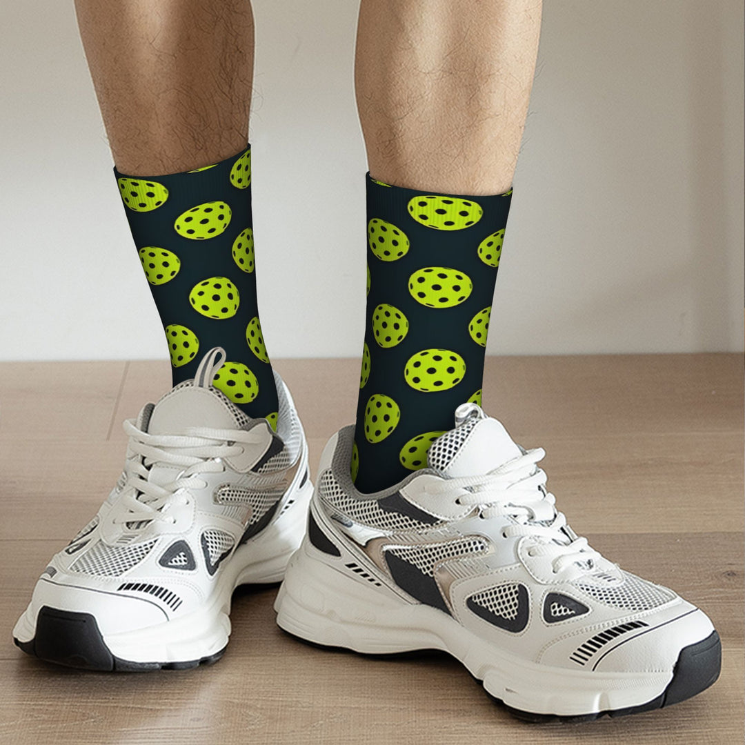 Funky Hip Hop Pickleball Socks for Men – Seamless Moisture-Wicking Cushioned Street Style Sports Socks with Humorous Pickleball Print