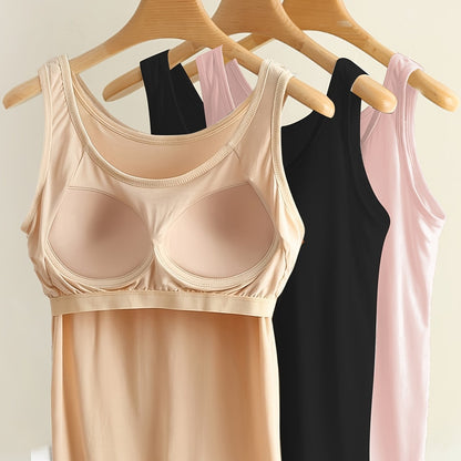 3pcs Set Women's Comfortable Wide Strap Sports Tank Tops with Built-in Pads, No Bra Needed, Simple and Fashionable, Can Be Worn as Innerwear or Outerwear