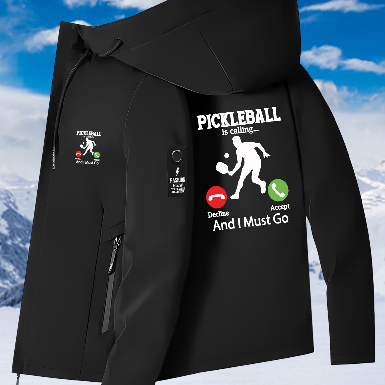 New Couple'S Windbreaker with Pickleball Print, All-Weather Windproof Outdoor Climbing Jacket for Men And Women