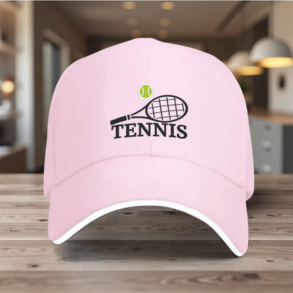 1pc, Adjustable Sandwich Baseball Cap with "Tennis" Print, Lightweight Printed Women's Hat, "Tennis Match" Men's Sun Hat, Ideal Gift for Sports, Parties, and Birthdays