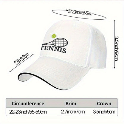 1pc, Adjustable Sandwich Baseball Cap with "Tennis" Print, Lightweight Printed Women's Hat, "Tennis Match" Men's Sun Hat, Ideal Gift for Sports, Parties, and Birthdays