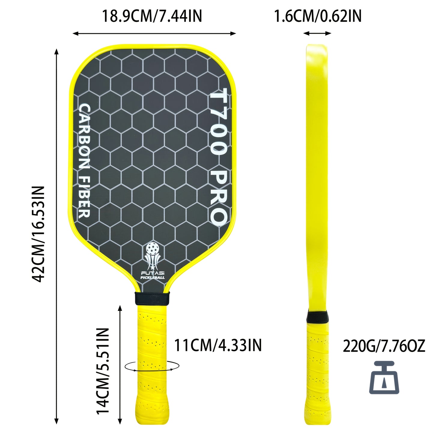 Pickleball Paddle with Rough Frosted Surface Texture for Maximum Spin and Control and Added Power - Polypropylene Honeycomb Core Pickleball Paddle 16 Thickened Pickleball Paddle