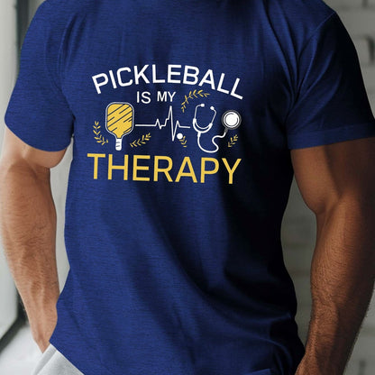 PICKLEBALL Is My Relax Print Tee Shirt, Tees for Men, Casual Short Sleeve T-shirt for Summer