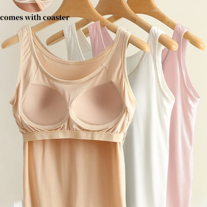 3pcs Set Women's Comfortable Wide Strap Sports Tank Tops with Built-in Pads, No Bra Needed, Simple and Fashionable, Can Be Worn as Innerwear or Outerwear