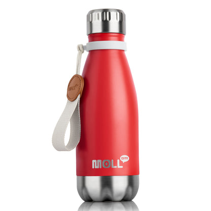 1pc Mollcity 9oz/266ml Stainless Steel Water Bottle - Vacuum Insulated, Leak-Proof, Double-Wall Insulated with Carry Strap, 24H Cold & 12H Hot, Lightweight & Durable for School, Sports, Travel, Outdoor, Gym